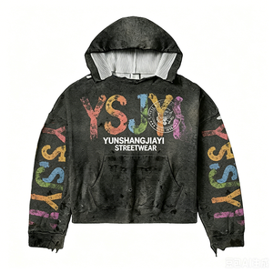 Completi Sportivi YSJY da Uomo, <span class=keywords><strong>Tuta</strong></span> Oversize con Stampa Digitale, <span class=keywords><strong>Pantaloni</strong></span> <span class=keywords><strong>Corti</strong></span> a Zampa e Felpa con Cappuccio Effetto Lavaggio Acido - Product Image 2