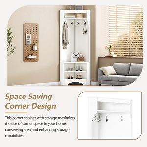 <span class=keywords><strong>Porte</strong></span>-<span class=keywords><strong>manteau</strong></span> d'entrée multifonctionnel moderne et durable en panneau de particules avec banc à chaussures et 4 crochets réglables pour salon - Product Image 5