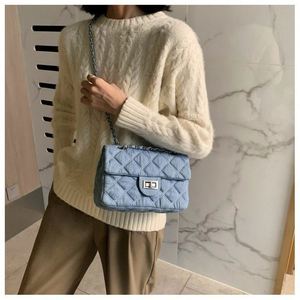 Cheapest Price Denim Shoulder Messenger <b>Bag</b> Fashion Texture Solid Color Women <b>Bag</b> Diamond Lattice Chain Women <b>Bag</b> - Product Image 2