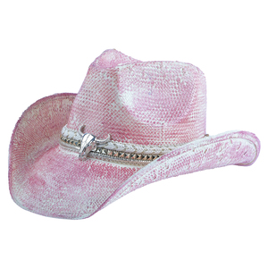 2025 Beach Bulk Large Designer Handmade Women Cowboy Cowgirl Summer Warped Edge Sombrero Cowboy Straw <strong>Hat</strong> With Metal Bull Head - Product Image 3