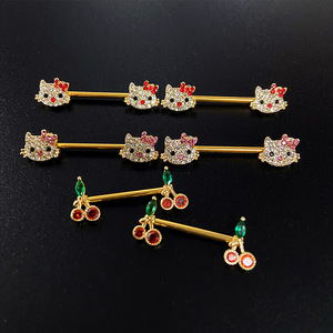 Nuovo 14G Crystal CZ Cat Cherry Barbell Tongue capezzolo <span class=keywords><strong>Piercing</strong></span> <span class=keywords><strong>gioielli</strong></span> bilanciere Body <span class=keywords><strong>Piercing</strong></span> acciaio chirurgico Evil Eye capezzolo anello - Product Image 2