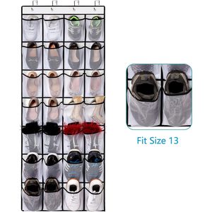 Organisateur de chaussures à suspendre derrière la porte, 28 poches, support mural en maille blanche pour rangement de chaussures - Product Image 4