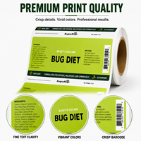 Étiquettes personnalisées pour aliments pour insectes, autocollants en rouleau BOPP blancs auto-adhésifs pour l'emballage d'aliments pour animaux (isopodes, mille-pattes)