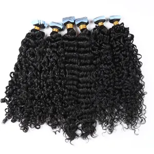 Raw Indian Virgin Natural Human Hair Double Drawn Kinky Straight Tape in Hair extension Remy Hair Curly Tape ins
