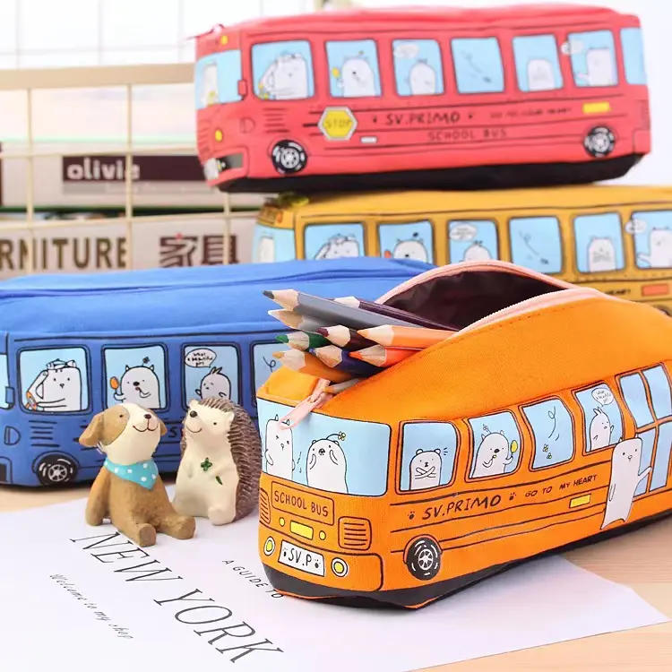Kawaii мультяшный пенал для детей в форме автобуса