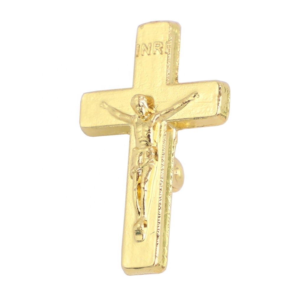 Spilla Religiosa a Croce con Crocifisso Dorato da 1 Pollice, Regalo Sacro, Broche in Metallo Fuso