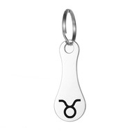 Porte-clés personnalisable gravable avec signe du zodiaque, en acier inoxydable étanche, avec jeton de chariot