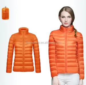 Orange White Duck Down Jacke für Frauen Stand Collar Style Wind dichte ultraleichte Faltung mit Packt asche