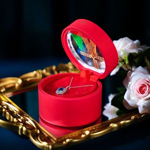 Luxury Custom <b>Red</b> Leather Velvet Jewelry <b>Box</b> Valentine's Day <b>Gift</b> Christmas Round Jewelry Boxes - Product Image 4
