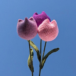 Ramo de Tulipanes de Ganchillo de Algodón Hechos a Mano, Flores Artificiales Eternas, Regalos de Agradecimiento Navideños, Tulipanes Positivos - Product Image 6