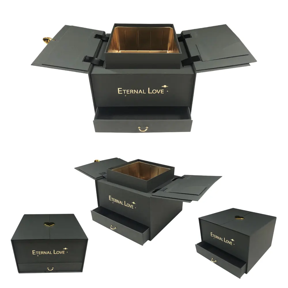 En gros Personnalisé De Luxe En Carton Fermeture Magnétique Pliable Cadeau Bijoux Chaussure Noir Emballage Papier Boîtes Pliantes Avec Ruban