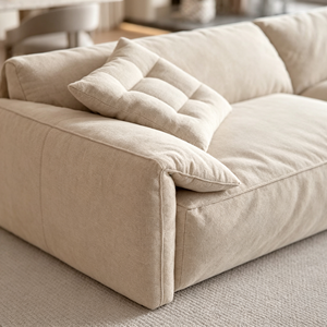 Minimalist Fabric Sectional <b>Sofa</b> Three Seat Tufted Design Wooden <b>Legs</b> Padded Arms Loose Back Living Room Furniture - Product Image 5