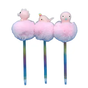 Soododo XDBG0113 Hot Selling Promotional Gift Kawaii Pen Children Cute Colorful Plush Toy Marine Animal POM Ball Pen