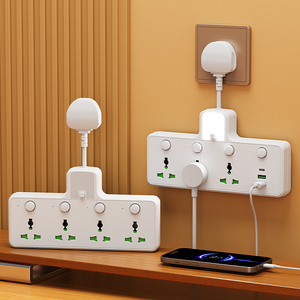 Extensor de Enchufe Eléctrico de Pared, Regleta de Enchufes Múltiples con Protección Contra Sobretensiones, 110-265V, con Interruptor y USB - Product Image 1