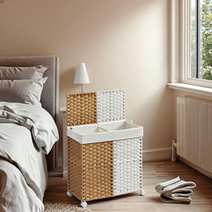 SONGMICS Panier à Linge à 2 Sections avec Couvercle, <span class=keywords><strong>Corbeille</strong></span> en <span class=keywords><strong>Rotin</strong></span> PP Tressé à la Main avec Roues - Product Image 4