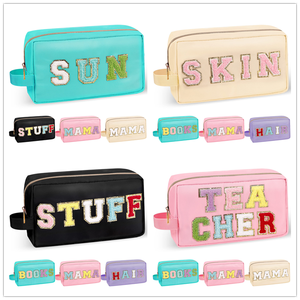 Custom Fashion Chenille Glitter Letter Makeup Bag Waterproof Cosmetic <b>Toiletry</b> Pouch Travel <b>Storage</b> OEM Organizer Bag For Women - Product Image 1