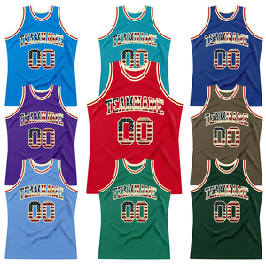 뜨거운 무료 사용자 정의 레드 빈티지 미국 국기 정통 던지기 농구 저지 메쉬 팀 농구 셔츠 청소년 성인 남여 공용 - Product Image 1