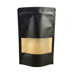 Sacs en papier kraft noir avec fermeture éclair, logo personnalisé, emballage promotionnel - Product Image 2