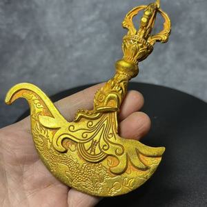 Exquisites vergoldetes tibetisches Vajra-Axt-Ornament, traditionelle buddhistische Dekoration für Zuhause und Schreibtisch, Segensgeschenk - Product Image 4