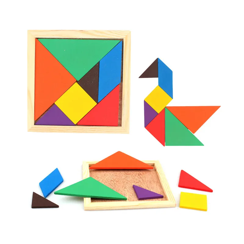 Tangram-rompecabezas de madera para niños, juguete de aprendizaje de inteligencia, juego de rompecabezas cognitivo de Color