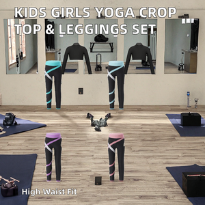 Ensemble 3 pièces pour filles de 6 à 14 ans : haut court imprimé, soutien-gorge et leggings taille haute respirants pour yoga, fitness, entraînement, sport, danse et gymnastique - Product Image 2