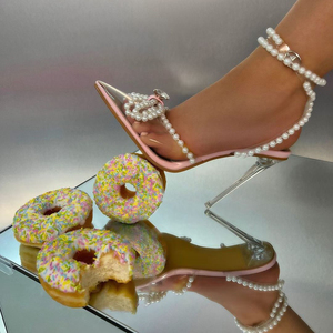 Factory Spot 35-42 New Pearl Rhinestone Fashion Pointed Transparent Crystal High Heel <b>Sandals</b> 2024 - Product Image 3