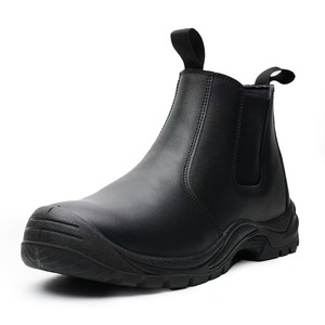 Bottes de travail mi-montantes ZL221-1-1 noires avec embout en acier, chaussures de sécurité antidérapantes, tige en <span class=keywords><strong>cuir</strong></span> PU, sans lacets, prix usine - Product Image 1