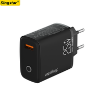 Chargeurs rapides Quick Charge 3.0 pour téléphone portable, couleur noire, EU 25W, type C, port unique