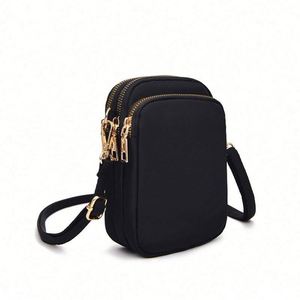Bolso bandolera negro de un solo hombro, mini bolso para teléfono, bolso cruzado de tela Oxford para mujer - Product Image 3