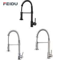Robinet de cuisine FEIDU moderne à poignée unique en céramique, monotrou, en acier inoxydable brossé, avec douchette extractible