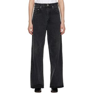 กางเกงยีนส์เดนิมสีดำแบบซีดทรงขากว้างไม่ยืดสำหรับผู้หญิง ผ้าฝ้ายทรงหลวม - Product Image 3