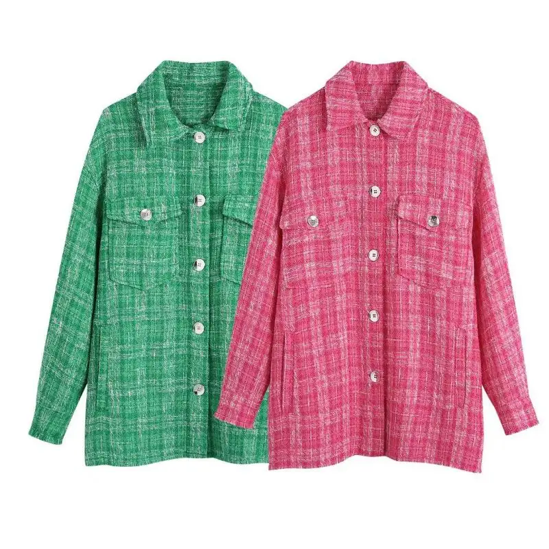 Wholesale custom New pink women's plaid weft shirt jacket for spring 2022