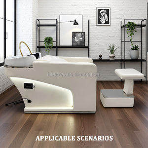 Nuevo <span class=keywords><strong>Lavacabezas</strong></span> Moderno Blanco de Cuero PU Duradero Estilo Tailandés Semi-Reclinable con Silla y Reposapiés - Product Image 2