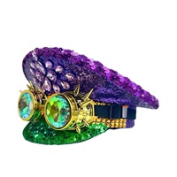 Chapeaux de Capitaine Personnalisés en Gros (3 MOQ) avec Paillettes Violette et Verte, Lunettes Steampunk Dorées, Casquettes de Fête pour Femmes pour Rave et Festivals de Musique
