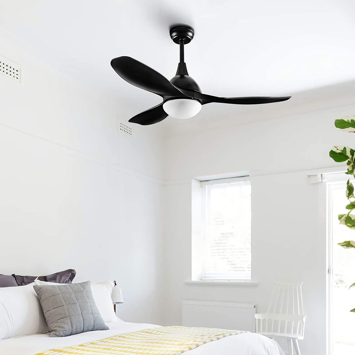 48-in White Ceiling Fan with LED Lights and Remote Control, 3 Blades Noiseless Reversible DC Motor,6-speed, 3 colors Temperature