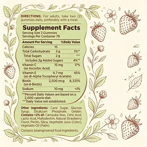 LUVVITA 2500mcg Biotine Gummies Éclat Cheveux Peau Ongles pour Adultes Vitamine C E Complément Croissance Capillaire - Product Image 4