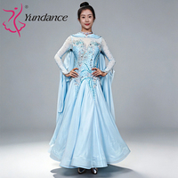 Robe de danse de salon lyrique en mousseline bleue personnalisée Yundance B-26069, tenue de scène fluide pour femmes, compétition de valse, haute qualité