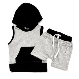 Poco Ragazzi di estate Casuale Abiti Serbatoio Nero libero di trasporto Con Cappuccio Con Coulisse Bicchierini Dei Capretti 2pcs set - Product Image 3