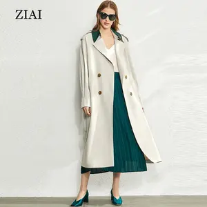 Moda kontrast renk yaka gevşek rüzgarlık kadın bahar yeni stil kemer raglan kollu uzun ceket