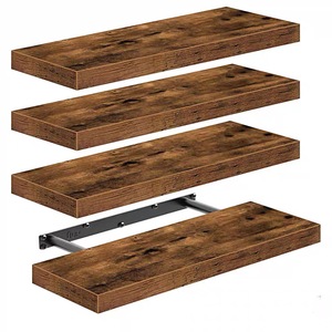 Vente en gros d'usine, ensemble de 3 étagères flottantes doubles en <span class=keywords><strong>bois</strong></span> rustique sculpté, noir, montage mural, rangement multifonctionnel, cuisine, salon - Product Image 3
