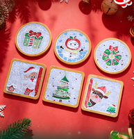 Kit de Mosaïque de Noël pour Sous-Verres en Bois Carrés et Ronds de 10 cm – Bricolage Créatif, Jouet Éducatif STEM, Cadeau de Vacances pour Enfants, Fait Main, OEM