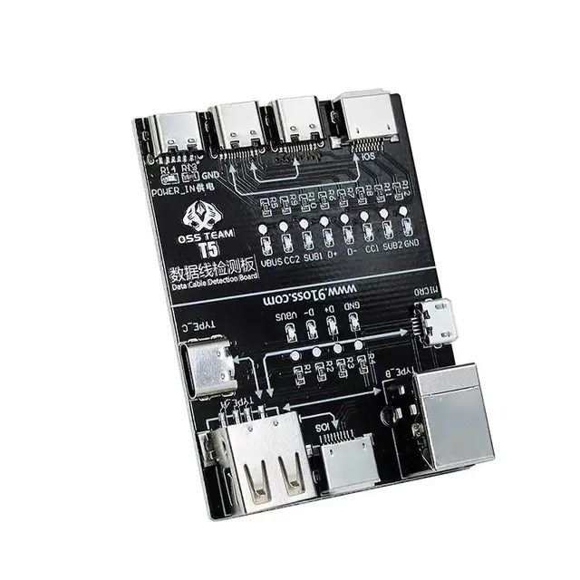OSS T5 USB Cable Tester Data Test PCB Detection Board for iPhone Android USB Type-C Lighting Date Cable On-Off Detection Tool