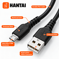 Kabel Micro USB Hitam Tahan Lama 2.4A Pengisian Cepat Fleksibel PVC Android untuk Kindle Fire Speaker Bluetooth PS4 Android