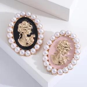 Vintage Pérola Broche Corsage Lapela Pinos Mulheres Vestido Acessórios Liga Esmalte Pérola Beleza Cabeça Cameo Broche Pin