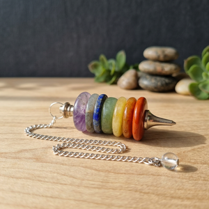 Péndulo de Disco Redondo de Cristal Natural Pulido de 7 Chakras, con Cadena de Metal, para Radiestesia y Meditación Curativa, Superventas - Product Image 1