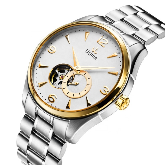 Utime Skeleton Design Men Automatic Mechanical Wristwatches 5ATM Waterproof Vacuum Plating 316L Stainless Steel Bands With Box