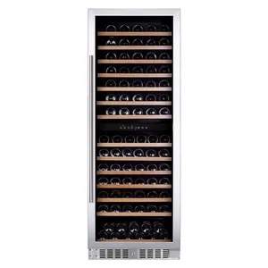 प्रीमियम मुक्त स्थायी स्टेनलेस स्टील दरवाजा 166 बोतल कंप्रेसर लकड़ी की अलमारियों को डबल ज़ोन वाइन सेललर कैबिनेट