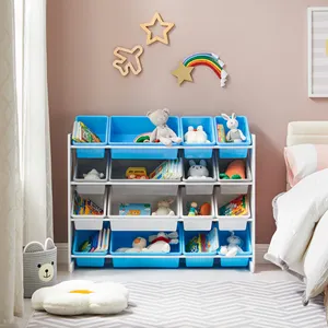 SONGMICS Kid's Furniture Children Wooden Bookcase Shelf Easy Assembly Kids Toy Storage Cabinets with plastic storage box