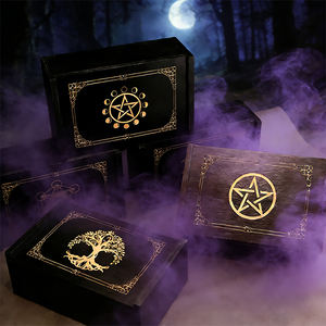 Caja de Almacenamiento de Cartas de <span class=keywords><strong>Tarot</strong></span> de Madera con Diseño Pintado, Soporte Multifuncional para Cartas Estándar - Product Image 1