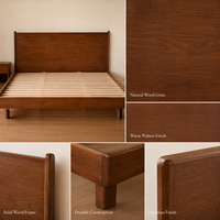 Cama de Plataforma de Madera Maciza de Nogal Estilo Francés Natural Moderno, Estructura de Cama Minimalista de Mediados de Siglo con Diseño Flotante